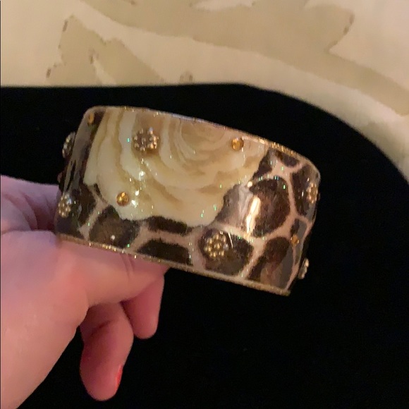 Leopard and Flower Bangle Bracelet by Iris Design - Picture 2 of 4